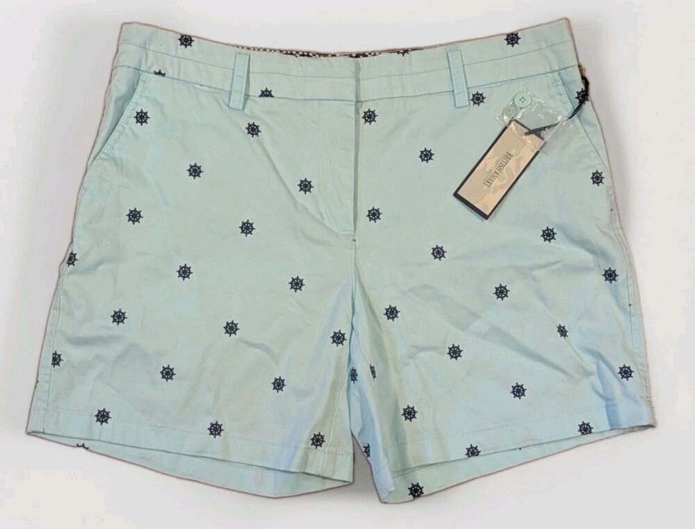 British Khaki Womens 12 Blue Nautical Ship Wheel Chino Shorts NWT